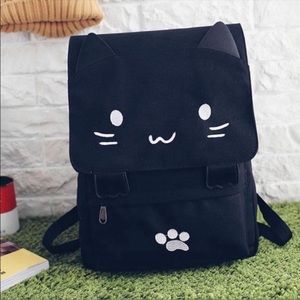 Cute canvas kitty cat flap close backpack book